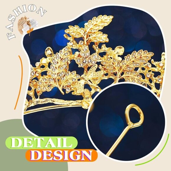 Gold Rhinestone Leaf Headband Bridal Prom Wedding Hair Accessory
